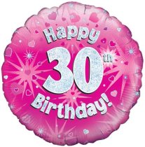 18″ HAPPY 30TH BIRTHDAY PINK HOLOGRAPHIC FOIL
