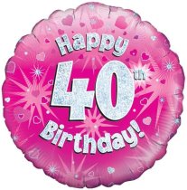 18″ HAPPY 40TH BIRTHDAY PINK HOLOGRAPHIC FOIL