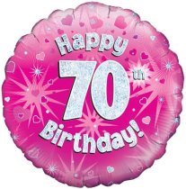 18″ HAPPY 70TH BIRTHDAY PINK HOLOGRAPHIC FOIL