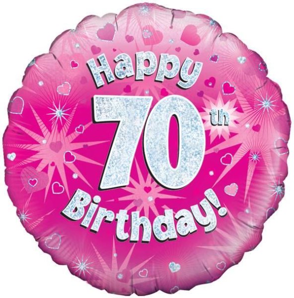 18" HAPPY 70TH BIRTHDAY PINK HOLOGRAPHIC FOIL