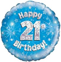 18″ HAPPY 21ST BIRTHDAY BLUE HOLOGRAPHIC FOIL
