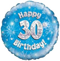 18″ HAPPY 30TH BIRTHDAY BLUE HOLOGRAPHIC FOIL