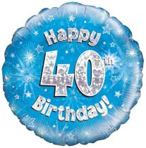 18″ HAPPY 40TH BIRTHDAY BLUE HOLOGRAPHIC FOIL