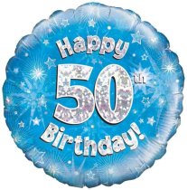 18″ HAPPY 50TH BIRTHDAY BLUE HOLOGRAPHIC FOIL
