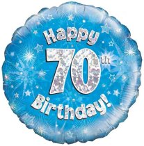 18″ HAPPY 70TH BIRTHDAY BLUE HOLOGRAPHIC FOIL