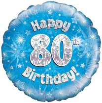 18″ HAPPY 80TH BIRTHDAY BLUE HOLOGRAPHIC FOIL
