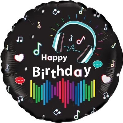18" MEDIA MUSIC BIRTHDAY HOLOGRAPHIC FOIL