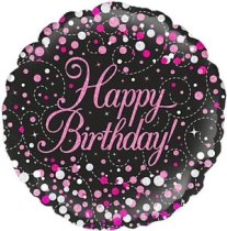 18″ SPARKLING FIZZ BIRTHDAY BLACK & PINK HOLOGRAPHIC FOIL
