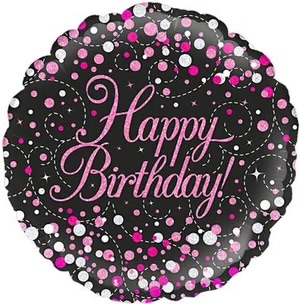18" SPARKLING FIZZ BIRTHDAY BLACK & PINK HOLOGRAPHIC FOIL