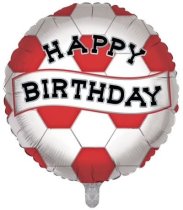 18″ ROUND RED AND WHITE SOCCER HAPPY BIRTHDAY FOIL
